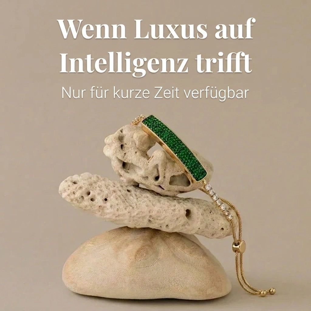 [DE] Das Tetra-Armband in Gold und Imperialgrün auf hellen Steinen