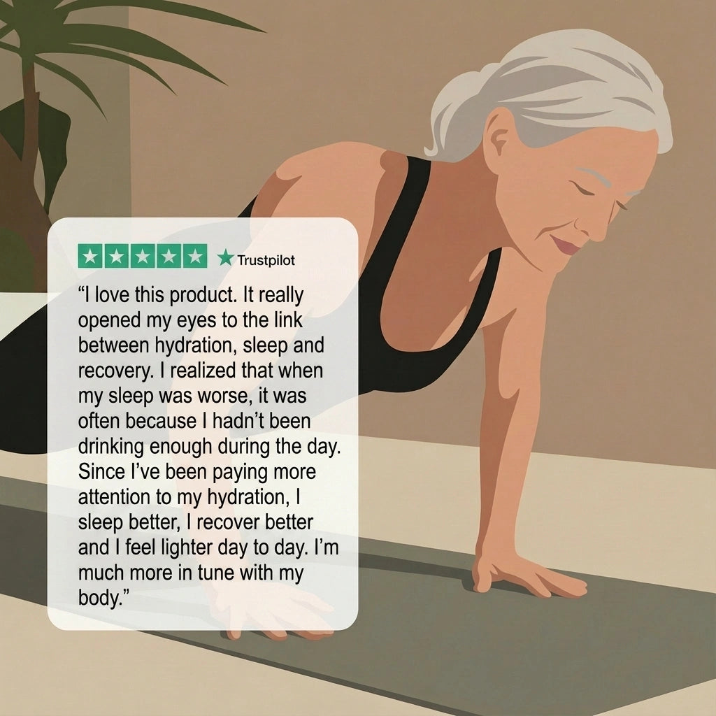 Senior woman doing a plank while wearing the Vitro band by Fitmo [EN]